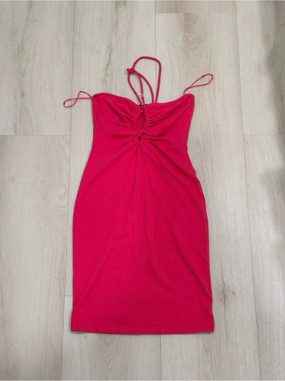 Zara Hot Pink Spaghetti-strap Twist-front Mini Dress